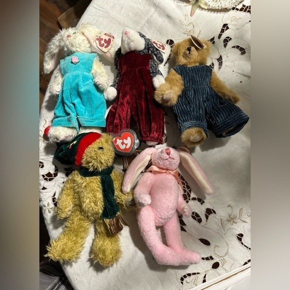 Ty Attic Treasures Lamb Bunny Bear Lot of 5 Beanie Babies 1993 - Picture 1 of 16